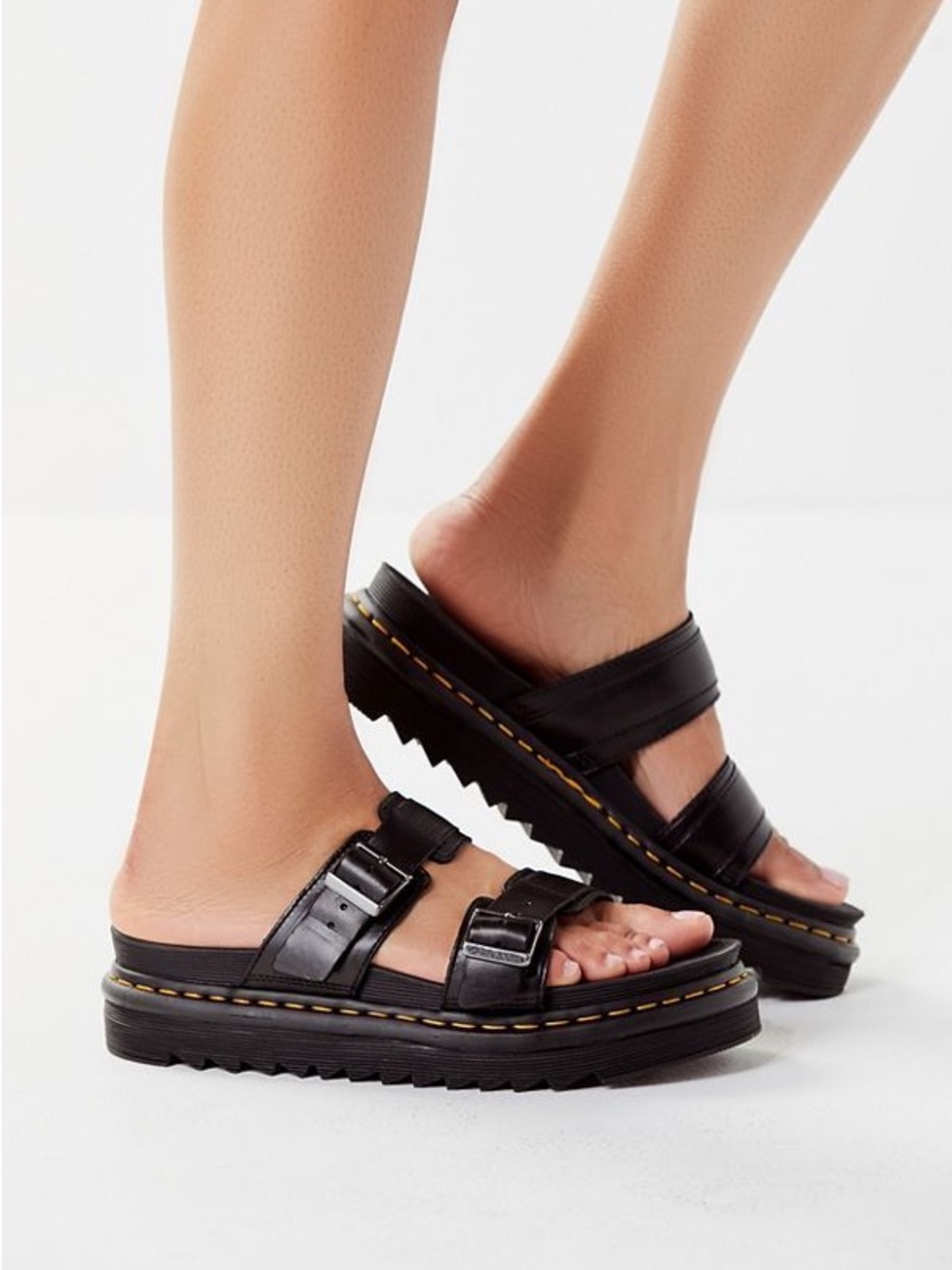 Dr. Martens Black Double-Buckle Platform Slide Sandals